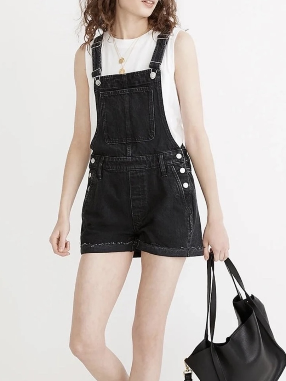 Madewell Black Denim Adirondack Overall Shorts High Rise size Small